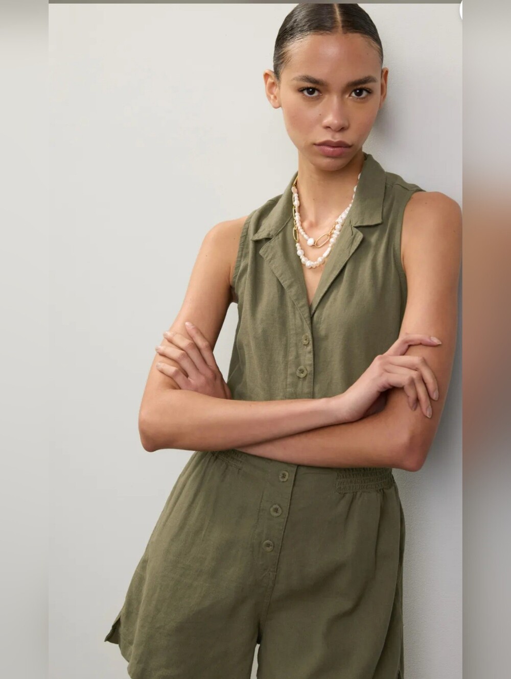 Onia Sleeveless Front Button  Linen Romper Women Size M